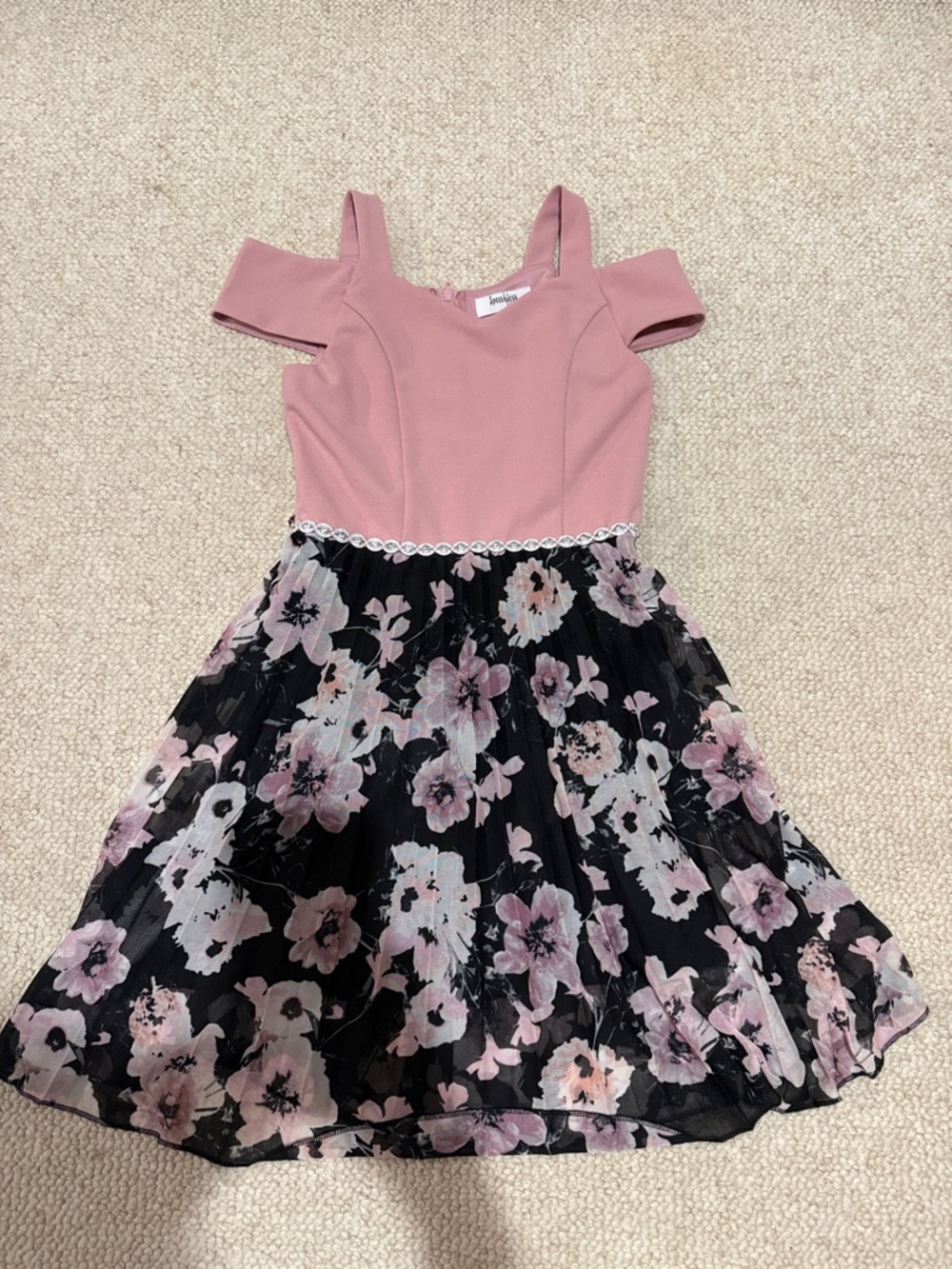 Speechless Pink Cold-Shoulder Dress with Black Floral Skirt